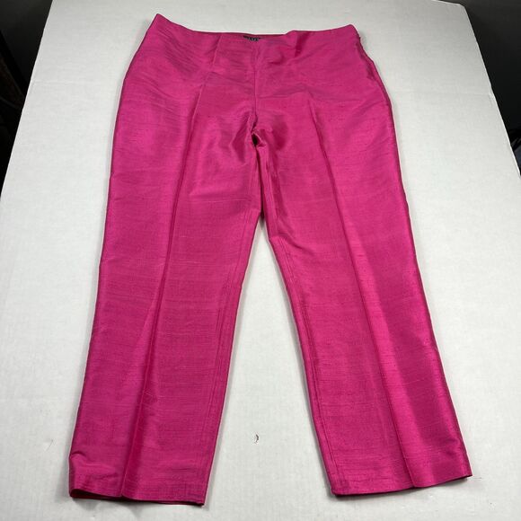 Lauren Ralph Lauren Silk Pants Fuschia Pink Side Zip Trousers 12P PETITE FLAW - Picture 1 of 14